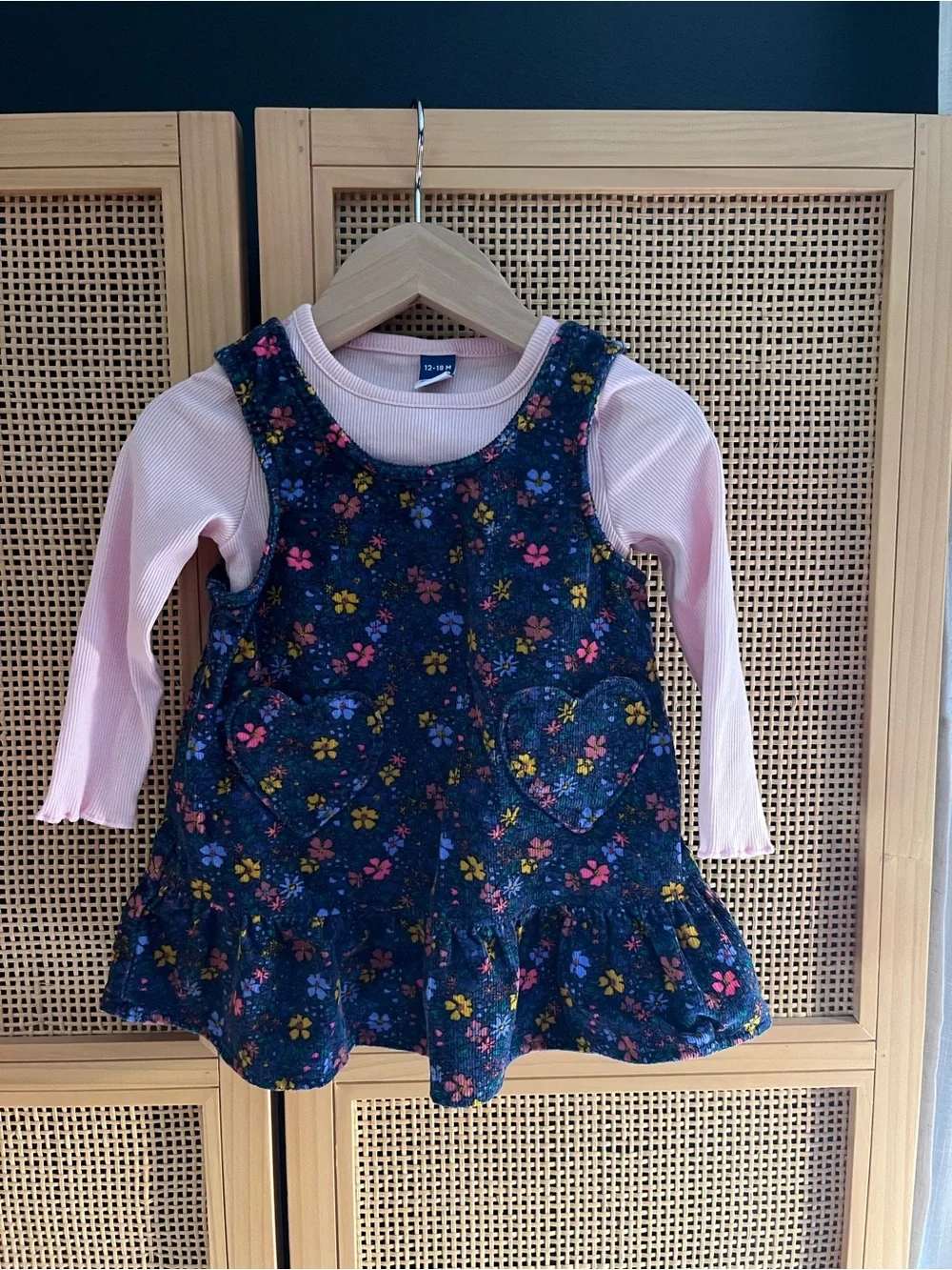 Old Navy 12-18M Navy Floral Dress with Light Pink Top